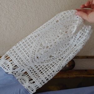 Lace Sleeve, Pearl Button, Pinstripe Bule White Top, Cotton Blend